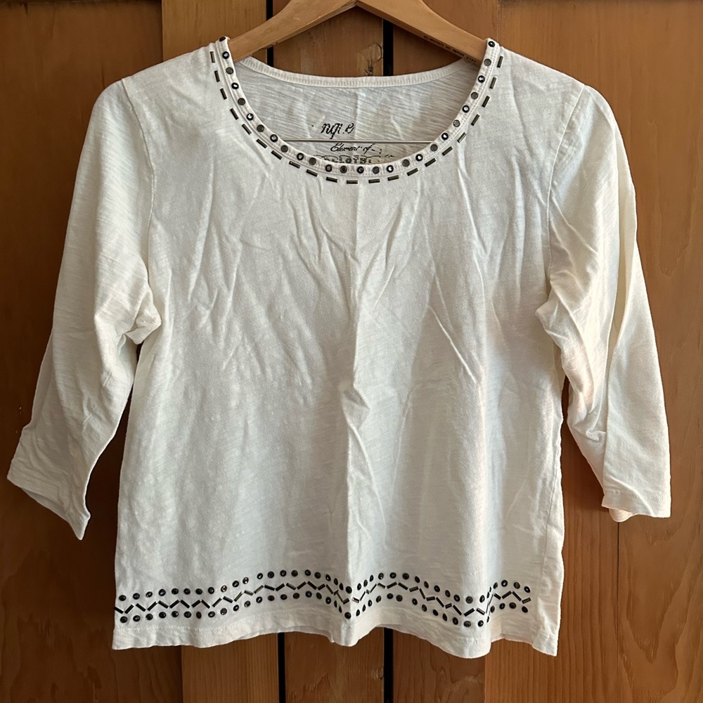 Onque Casuals White Blouse with Black Accents